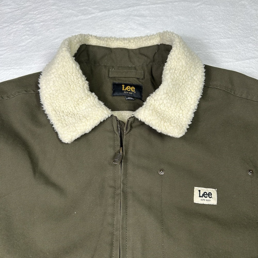 Lee Jacket Mens XL Olive Green Sherpa Chore Field Canvas Full-Zip Warm Gorpcore - Picture 3 of 10